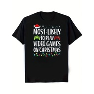 Funny Video Game Christmas T-Shirt Compatible For - Retro Gaming Controllers & Lights Design With Te