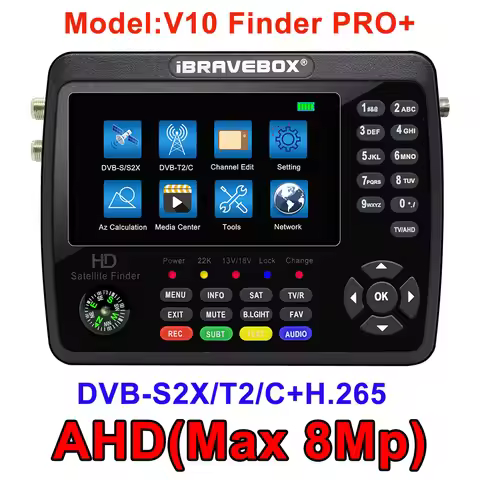 iBRAVEBOX V10 Finder Pro+ Satellite Finder Meter DVB-S/S2/S2X/T/T2/C/H.265+AHD(8MP) 4.3inch PK V8 Fi