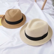 Parent-Child Jazz Straw Hat Tide British Top Hat Summer Men's Breathable Panama Hat Child Sun Hat Anti-UV Boys Girls Beach Hat