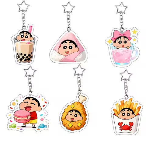 6 Set Shinnosuke Nohara Acrylic Keychain Crayon Shin-chan Food Bubble Tea Rice and Vegetable Keyring