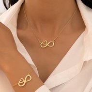 1pc Metallic Heart Geometric Figure Eight Pendant Necklace & Bracelet Set