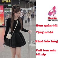 Đầm dài tay body xoè tầng dáng ngắn màu đen váy kiểu nữ tùng 3 tầng tôn dáng sang chảnh mpb đi tiệc