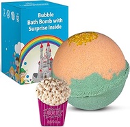 1 Bubble Bath Bomb For Kids With Surprise FAST FOOD Toy Inside - Natural Natural Ingredients Safe For Sensitive Skin - Moisturizing Coconut and Olive Oils and APPLE - MANGO AROMA - Giftable Box