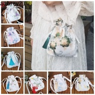 AUBREY1 Hanfu Handbag Phone Bag, Hanfu Drawstring Tassel Chinese Style Hanfu Phone Bag, Fashion Embroidery Canvas Storage Bag Embroidered Flower Drawstring Bag Elegant Cosplay