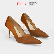 Giày cao gót nữ DILY phối da thời thượng giày bít mũi gót nhọn ánh vàng cao 8cm AA0481