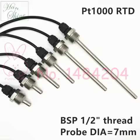 PT1000 Pt100 Temperature Sensor SUS304 Housing Platinum Resistance BSP G1/2" Thread Probe DIA=7mm L=
