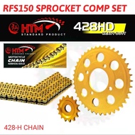 428HD HDG -124L RFS150 RFS150I BENELLI SPROCKET SET GOLD + CHAIN GOLD HTM RACING