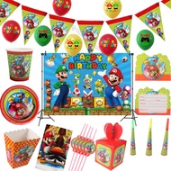 Super Mario Bros Birthday Party Supplies Disposable Tableware Gift Bag Banner Cake Decorating Invitation Ballons Christmas Decor