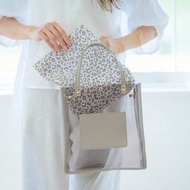 日本 Lune jumelle 啡色透明膠面及皮革 豹紋內袋 單咩袋