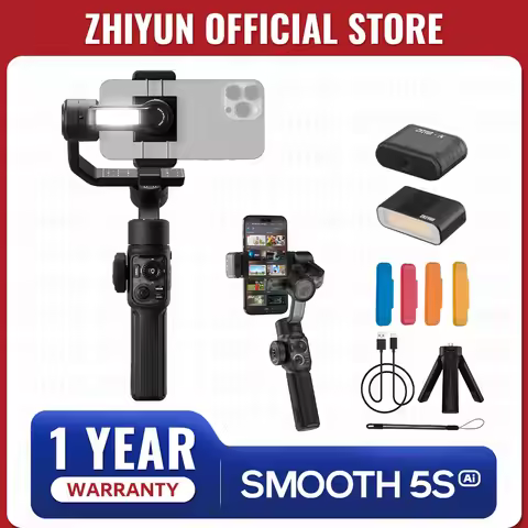 ZHIYUN SMOOTH 5S AI Smartphone Gimbal 3-Axis Gimbals Fill Light Phone Stabilizer for iPhone 15 Pro M