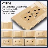 Vollai 1/2/3/4 Gang 1/2/3 Way Wall Light Switch for House 15amp Universal Multiple Outlet Socket for