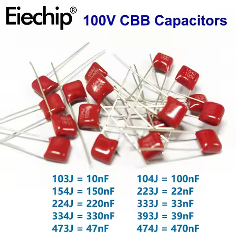 20pcs CBB Polypropylene Film capacitor 10nf-470nf 100v CBB Capacitors Kit 10NF 22NF 47NF 100NF 220NF