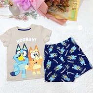 Estampo|British Bluey 2-7y Boys Summer Short-Sleeved Suit T-Shirt Tops Shorts Miaomiao Dog Bingo Chi