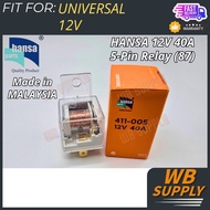 ORIGINAL HANSA 12V 5-Pin Relay (87) 411-005 –Made in MALAYSIA🇲🇾 | Universal Use for Car Horn, Fog La