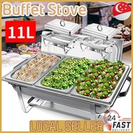 [SG In Stock]11L Buffet Set With Warmer Stainless Steel Square Buffet Stove Container Food Warmer