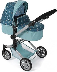 Bayer Chic 2000® 2-in-1 Combination Doll's Pram Linus - Stars Turquoise - Foldable, Height-Adjustabl