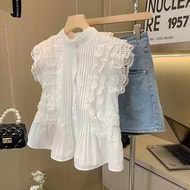 French Style Intricately Crafted Lace Bishop Sleeve Blouse - Chic Cropped Summer Top | Luxury Guitao