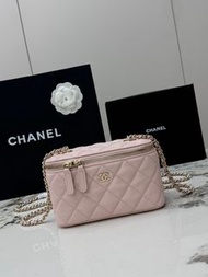Chanel 香奈兒 粉色化妝包 鏈條化妝盒包包