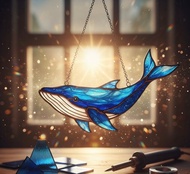 海的祝福  鑲嵌玻璃 鯨魚 陽光補手Suncatcher吊飾 手作課程