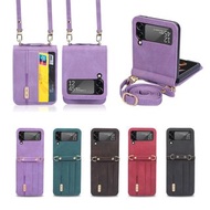 包郵 Z Flip 3 手機殼連掛繩可放信用卡/八達通/可斜孭/掛頸💕皮款 Leather 5 colors 💕Samsung Z Flip3 case with strap💕多款可選💕歡迎查詢