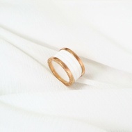 BVLGARI 寶格麗 B-Zero1 白陶瓷四環 玫瑰金戒指 54碼