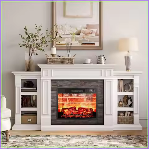 72 Inch Electric Fireplace with Mantel and Cabinet TV Stand, White