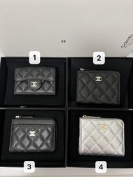 💖 Chanel 26B cf 迷你三折銀包 黑金荔枝牛皮  classic flap 26A L型銀包 黑金 銀色金扣 25k L型卡包 拉鏈 card holder wallet passport
