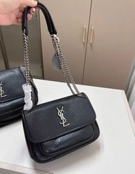 ✨YSL saint laurent Niki大象紋粒面羊皮革單肩斜挎包 中號 女款 黑色