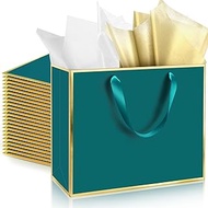 ReliThick 12 Pack Metallic Paper Gift Bag with Handles and Tissue Paper 11.8 x 10 x 4'' Thank You Fa