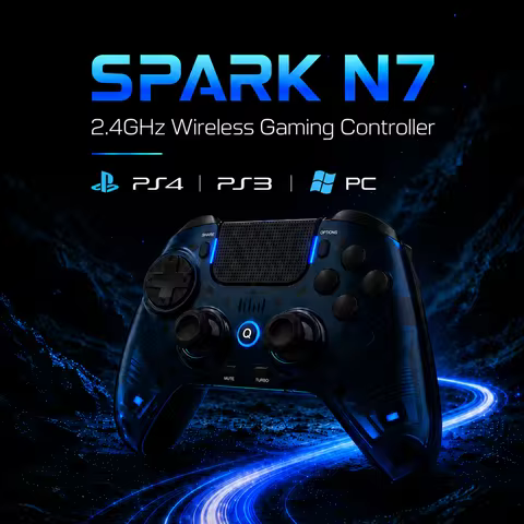 QRD Spark N7 2.4Ghz Wireless Controller for PS4/PS3/PC Direct Connect Hall Effect Vibration Effect G