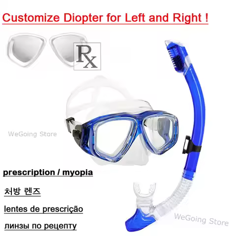U.S Optical Tempered Glass Diving Set Corrective Swimming Mask for Short-Sighted Power Range -1.0 to