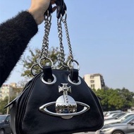 全新Vivienne Westwood黑色小號保齡球包 金屬鏈條款