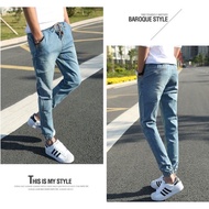 [LS CLOTHING] Necked Ankle-Length Jeans Men Korean Version Trendy Slim-Fit Trousers Pants 9-Point St