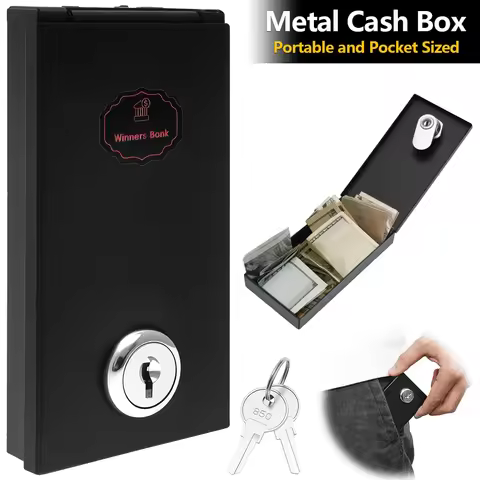 Portable Metal Cash Box Lockable Small Pocket Money Box with 2 Key Reusable Casino Cash Box for Busi