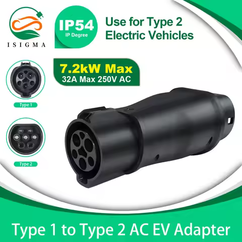 Isigma 7.2KW 32A 1P Type 1 To Type 2 EV Charger Adaptor SAE J1772 Adaptor Car Charging For Electric 