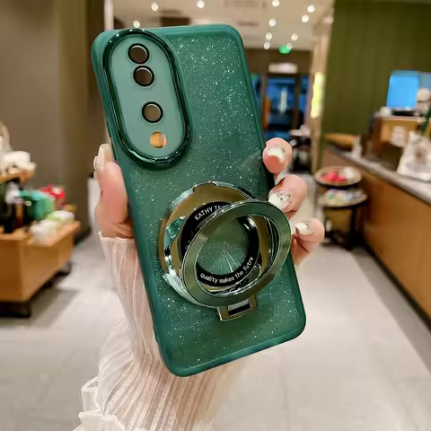 For iQoo Z9S 5G Bling Ring Holder Anti-Shock Case,Glitter TPU Soft Case With Stand For Vivo V40E V25