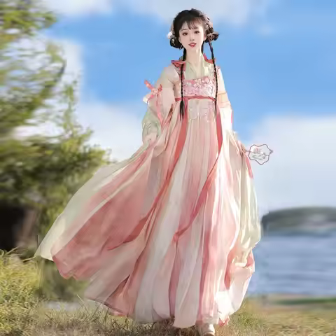 Tang Dynasty Hanfu - Women's High-Chested Chinese Costume Original Han Elements Flowy Ancient Style 