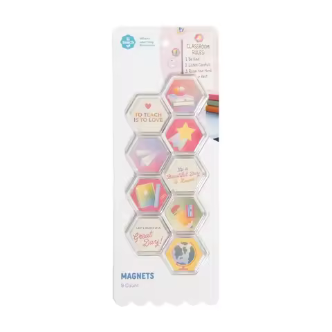 U Brands 9ct Hex Magnets for Teacher Office School Supplies Pink Blue Green Assorted Colors Magnetic