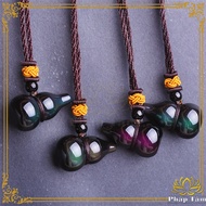 Feng Shui Necklace Fortune Gourd Natural Black Obsidian Rainbow Pattern - Feng Shui Mind