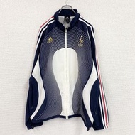 古著adidas全拉鍊運動外套/球衣，法國國家隊，海軍藍，XO碼