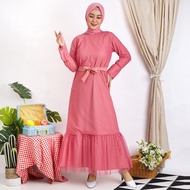 (ZXC) Gamis Helwa Tile Polkadot Maxi Dres Lebaran Long Dress Busana Muslim Murah Premium