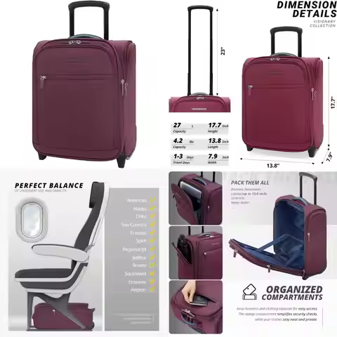 Verage Under Seat Luggage with Wheels, Softside Expanable Small Suitcase Carry On Luggage Bags for A