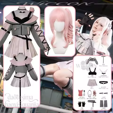 Akiyama Mizuki Project Sekai Cosplay Outfit Jirai Kei Punk Pink Gray Coat Dress Wigs Christmas Costu