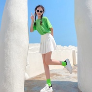 Cotton Candy Color T-Shirt Pleated Skirt Set Womens Dance Performance Outfit Sisters Matching Dancew