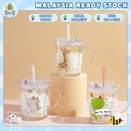 Cawan Kaca Cute Animal Cartoon Design Kids Breakfast Glass Mug 350ml Children Transparent Scale Milk