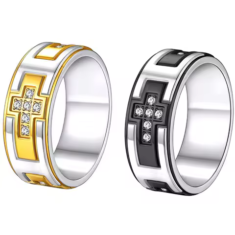 U7 Stainless Steel White CZ Cross Rings for Man Woman Gold Color Black Mix Color Cubic Zirconia 7.9m