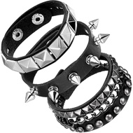 3 Pcs Punk Bracelets, Leather Studded Bracelet Cuff Adjustable Goth Bracelets Spike Bracelet Emo Bra