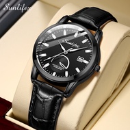 Sunlifex Jam Tangan Pria 7003 Kalender Kuarsa Santai Bisnis Tali Kulit Jam Tangan Cowok