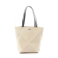 【二手】 LOEWE Puzzle Fold 托特包，中號，A779G50X34，象牙白/米色/黑色，帆布/皮革，Puzzle Fold 中號