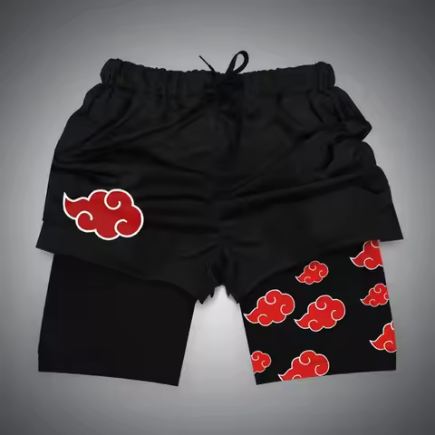 3D Printed Naruto Anime Shorts Men's Double-layer 2-in-1 Sports Shorts Fitness Basketball Shorts, Fa